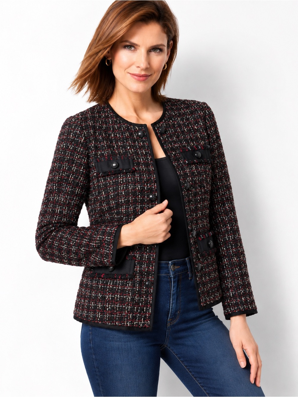 Talbots NWT Tweed Wool Blend Boucle Lady Jacket Black Multicolor Women Size 8